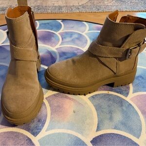 Tan Suede Ankle Boots with Buckle